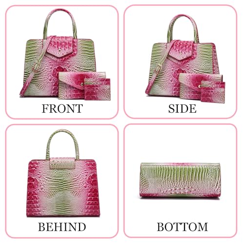Image of Makcr Joacbv Women Embossed Pattern Satchel Handbags Wallet 3 pcs Set Crossbody Tote Top Handle Vegan Leather Ladies Bag | Embossed Pattern