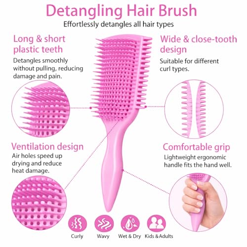Image of Detangler Brush for Curly Hair, Lightweight Curly Hair Brush with Vented Design for Easy Glide, Effortlessly Detangles Without Pulling or Snagging, Suitable for All Wet and Dry Hair Types (Pink)