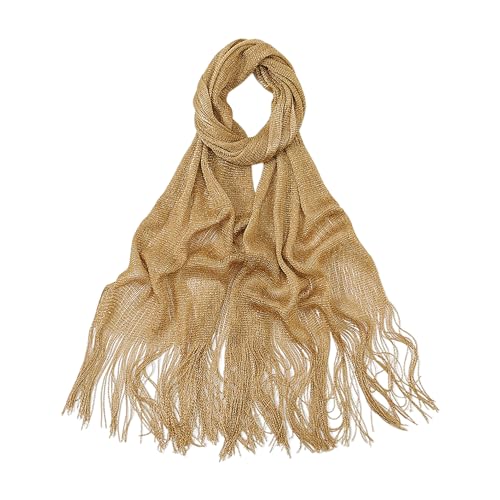 Écharpe NYGGTYK 1 pièce pour femmes - Écharpe dorée avec frange - Écharpe pour bikini, protection solaire - Écharpe à paillettes pour soirée, robe de...