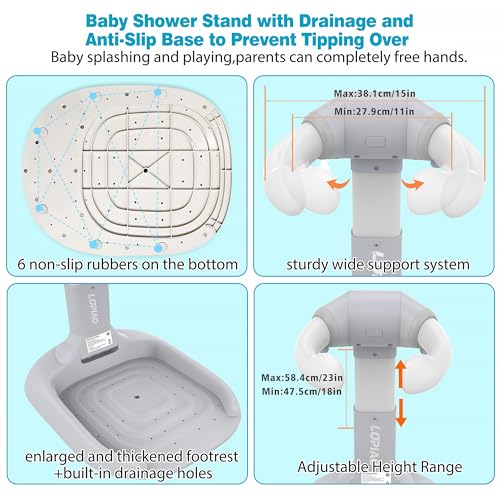 Image of Baby Shower Stand, Adjustable & Foldable Baby Bath Stand with Anti-Slip Base,Anti-Pinch Silicone,Baby Shower Standing Support (6-36 Months),Portable Toddler Shower Stand| Soporte para Banera de Bebe