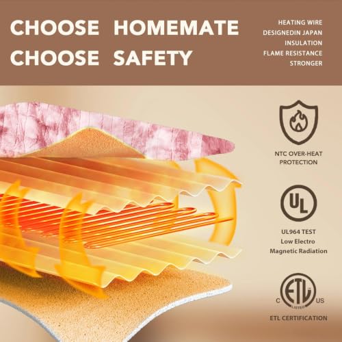 Image of Homemate Electric Heated Heating Blanket King Size 100 inchx90 inch Dual Control | ETL Certified 2 /4 /6 /8H Auto-Off 10 Heat Level Overheat Protection Machine Washable FauxFur Sherpa,Cold Room Cold Sleeper Gift
