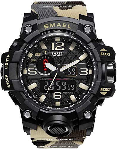 Preisvergleich Produktbild PENGYUYAN Military Uhr wasserdicht Dual-Display-intelligente Uhr Multifunktions-LED elektronische Uhr Tarnung Quarzuhr,C