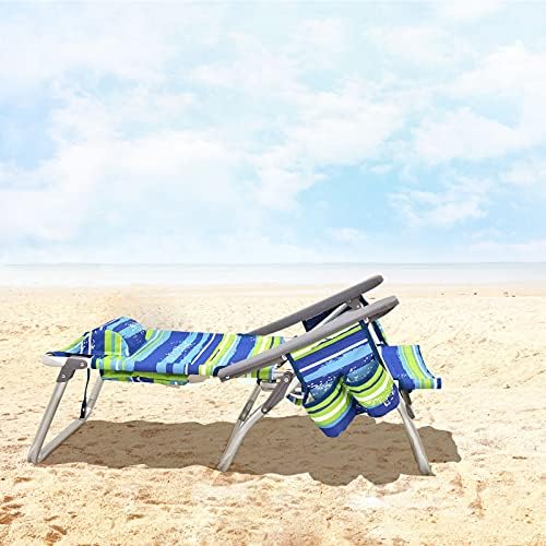 TANGZON Folding Beach Chairs and Table Set, 5-Position Adjustable Sun Loungers with Headrest, Towel Bar, Cup Holder & Ice Bag, Outdoor Portable Camping Armchairs (Blue + Green, without Table)
