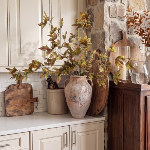 Giegxin 6 Pcs Fall Stems Artificial Grape Ivy Leaves Branch 39.37 Inch Faux Fall Foliage Branch with Long Stems Autumn Vase Decorations for Office Home Farmhouse Wedding Centerpieces (Brown Green)