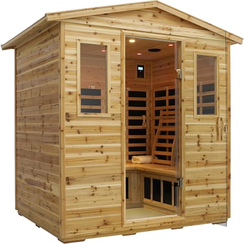 Image of LTCCDSS 5-Person Low EMF Outdoor Far Infrared Sauna - Vast Interior- Hemlock Wood Sauna for Home - Bluetooth Speakers, Reading Lamps, Chromotherapy Lights, (Bundled Steam Sauna) 81.1 * 60.6 * 83.5 in