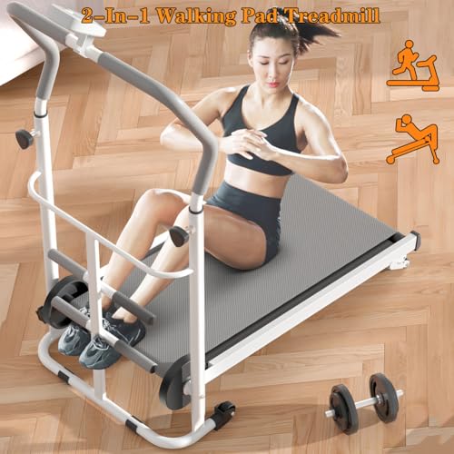 Image of Portable Folding Walking Pad Treadmill with Incline & Handle Bar - Compact Manual Running Machine for Home, Small Spaces, Kids, Adults & Seniors