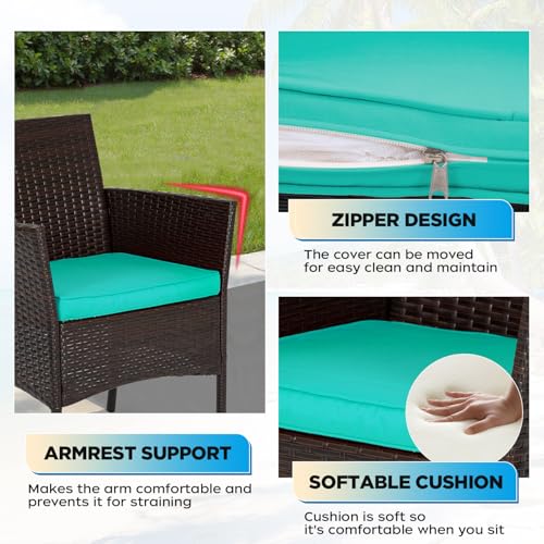 Image of FDW 3-Piece Patio Furniture Set | Brown & Blue | Outdoor Wicker Furniture