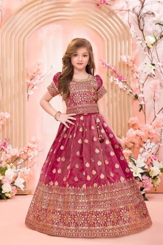 Image of White Button Girls Girls Faux Silk Readymade Lehenga Choli