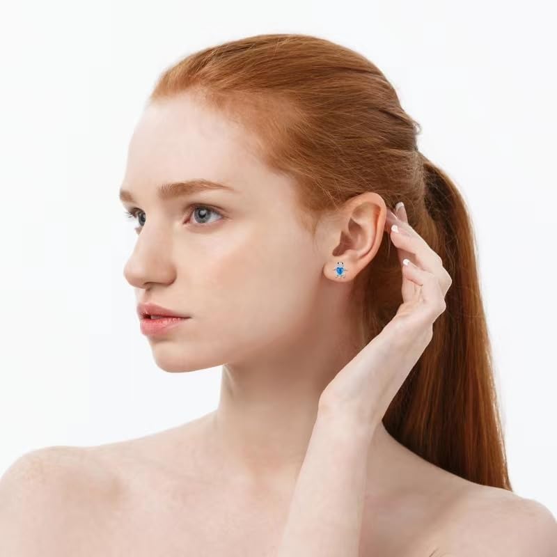 Sterling Silver Blue Opal Sea Turtle Stud Earrings Jewelry Gifts for Women, Hypoallergenic Stud Earrings - Image 5