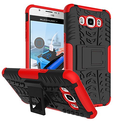 MAMA MOUTH Galaxy J7 2016 Funda, Heavy Duty Silicona híbrida con Soporte Cáscara de Cubierta Protectora de Doble Capa Funda Caso para Samsung Galaxy J7 J710 2016 Smartphone,Rojo