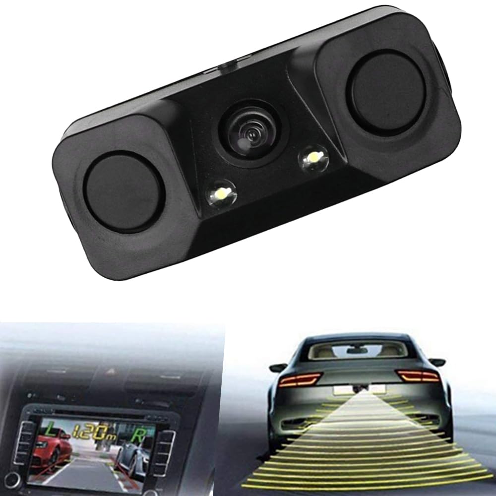 Baceyong Monitor LCD per specchietto retrovisore auto da 4,3 pollici + telecamera di retromarcia a 170°, sensore radar di parcheggio, telecamera posteriore + monitor LCD per specchietto retrovisore