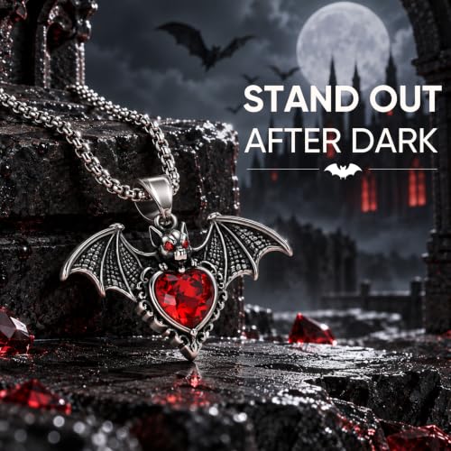 Halloween Vampire Bat Necklace, Red Crystal Gothic Pendant Necklace for men - image 8