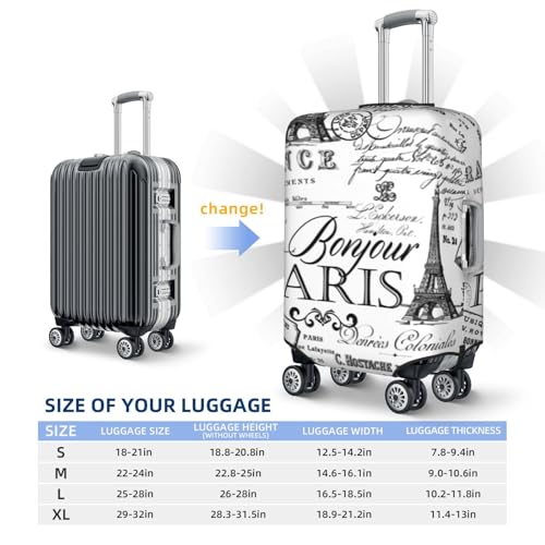 Vintage Paris Black And White Nostalgic Luggage Cover, Protective Washable Suitcase Cover - Travel High Elastic Fibers Suitcase Protector Fits Medium3