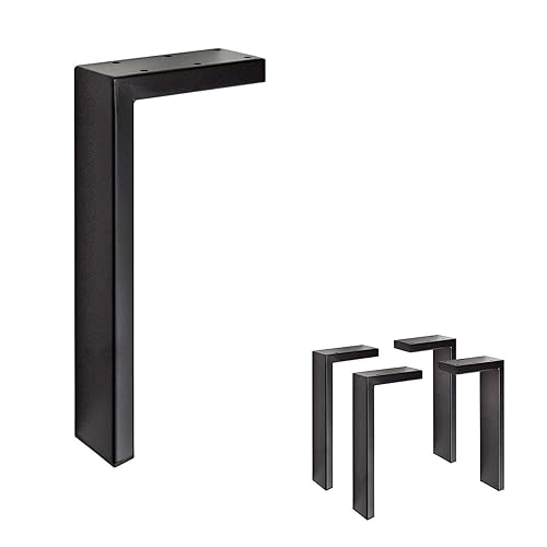 AKB Hardware Set of 4 Rectangular Steel L-Style Sofa Legs – Heavy Duty Metal Furniture Legs for Tables, Benches, and DIY Projects – Modern Design, Easy Installation (11-3/4"H Black)