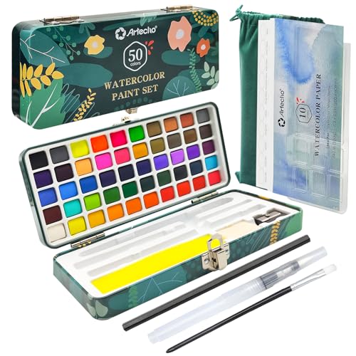 Artecho Watercolor Paint Set 50 Colors, Travel Watercolor Set with Watercolor Papers and Brushes, Ideal for Amateur Hobbyists, Painting Lovers and Artists by Artecho - Used condition - US$18.39