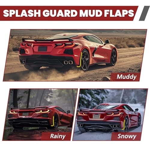 Image of Kojem 4Pcs Front & Rear Splash Guard Mud Flaps Compatible with 2020-2025 Chevy Chevrolet Corvette C8 Replacement for 84263453 84263457 Extended Mudflaps Wheels Fender Protectors Black