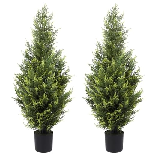 Artificial Topiary Cedar Trees 3FT Artificial Cedar Pine Tree Potted UV Rated Plant Fake Plants Tall Artificial Plants Shrubs for Indoors Outdoors Garden Home Decor (2 Pack)