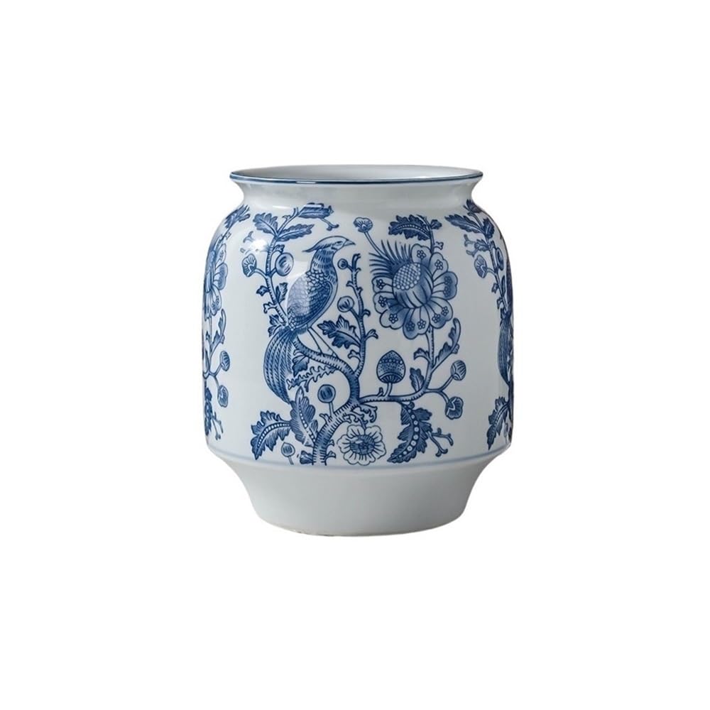 Vaso da fiori in porcellana bianca e blu, vasi in ceramica, piante con foro di drenaggio, fioriera rotonda for interni