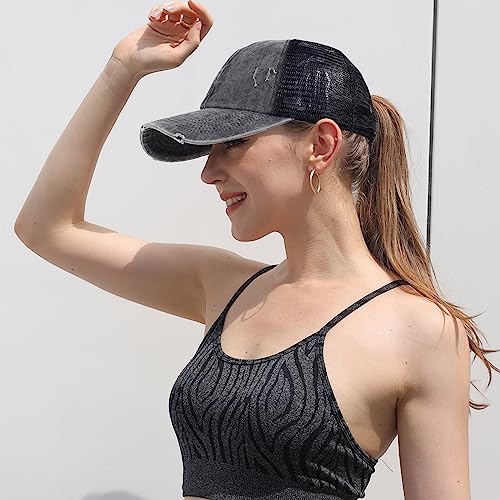 Image of HH HOFNEN Ponytail Hat for Women Washed Distressed Baseball Cap Ponycaps