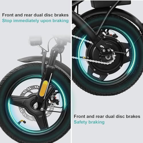 Electric Bike for Adults and Teens, Folding Ebike,Commuter City Foldable E Bike with 560W Motor and 48V 10Ah Battery, 24 MPH Speed Pedals Assist, Dual Disc Brakes,14" Compact Electric Bicycle - Image 6