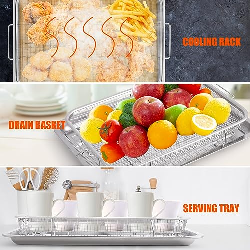 Image of Air Fryer Basket for Oven 18.7 inchx12.8 inch, 2 Pack Extra Large Air Fryer Basket and Tray Stainless Steel Oven Air Fryer Pan Rack for Cooking Baking and Broiling