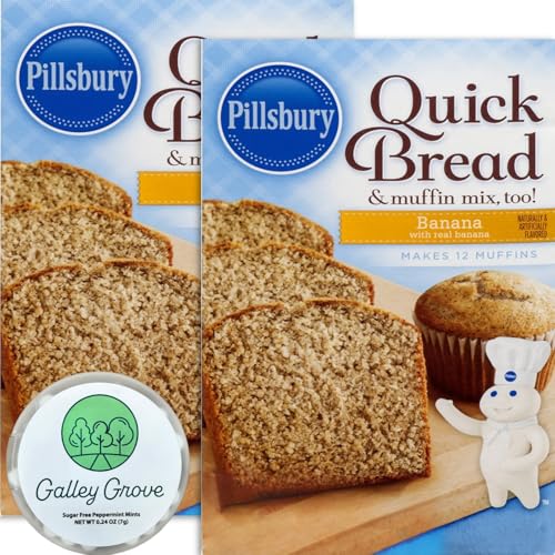 Pilsbury Quick Bread Banana Bread & Muffin Mix, 14 oz (2-Pack) Bundle With Galley Grove Sugar-Free Breath Mints
