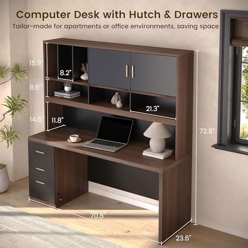 Image of ModernMate 71'' Executive Standing Desk with Hutch, Power Outlet