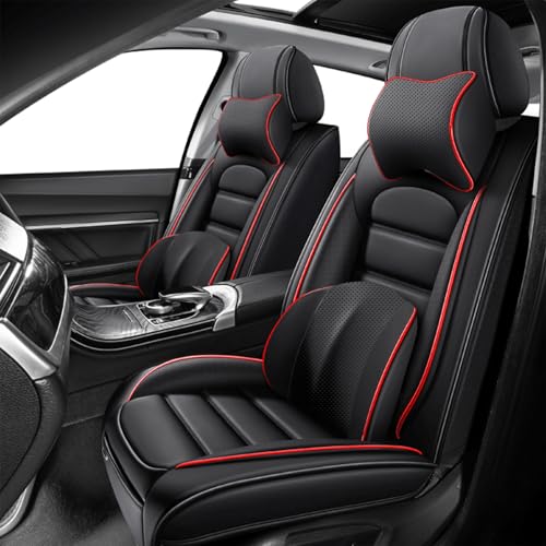 Image of Fit for Sedan SUV Pick-up Truck,Automotive,Ice Slik Nappa Leather Car Seat Covers,Waterproof Durability Washable Seat Covers,5 Seat Complete Set Luxury Car Seat Cover(Black & Red)