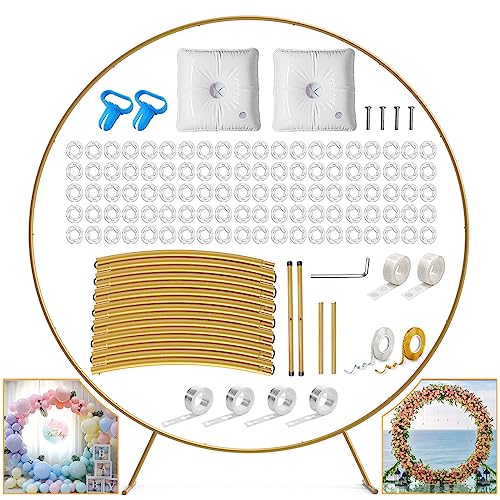 Kusamue Metal Round Balloon Arch Kit - 7.1Ft(2.16M) Golden Large Size Iron Circle Stand Set: For Birthday Party Wedding Graduation Photo Background Garden Plants Climbing Vines Decoration #TOP20