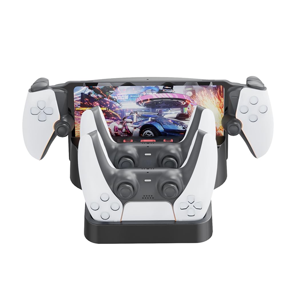 Soporte de Carga para PS Portal para PS5/PS5 Elite -Controller,Estación de Carga Base de Almacenamiento para Consola de Juegos y Mando Doble,Cargador portátil para Juegos (Negro)