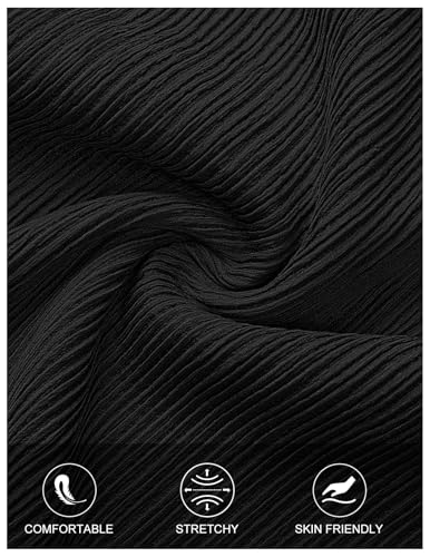 MEROKEETY Women's Wide Leg Palazzo Pants Flowy Pleated Elastic High Waisted Casual Trousers with Pockets4