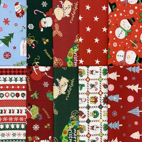 aufodara 10 piezas Navidad Tela Algodon Telas Patchwork 50x80cm 40x50cm 25x 25cm Algodón Para Coser DIY Telas Decorativas Costura Retales Tela Coser Hecho a mano Costura Quilting (U-01, 50 x 40cm)