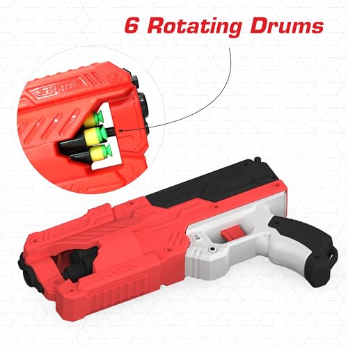 Image of Chanak High Performance Six Fire Gun, Toy Blaster Gun with 6 Dart Rotating Drum, Hi-Arm Toy Gun for Kids Above 6 Years, Accurate Upto 45 Feet, Includes 10 Soft Bullet Darts, BIS Approved. (Red)