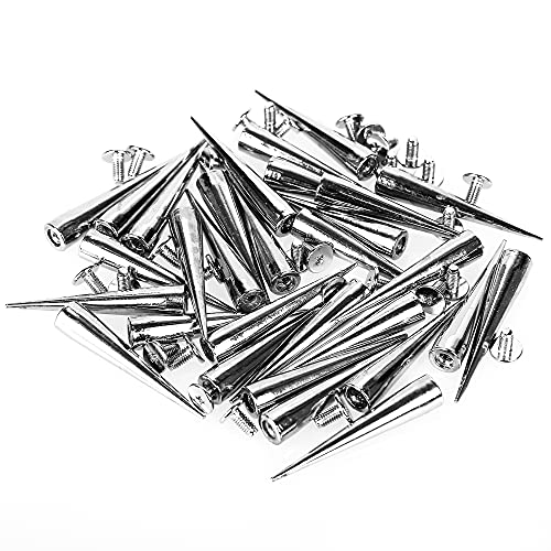 Paraor CSXYA002 30Pcs 40Mm Spike And Studs Silver Cone Spikes Punk Bullet Large Leather Rivets Screwback Studs Screw thumb #3