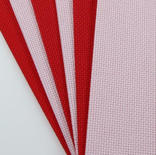 Image of KCS 4 /6 pc of 12 inch x 18 inch(30cmx45cm) 18CT Counted Cotton Aida Cloth Cross Stitch Fabric (6 pc, Pink+Red)