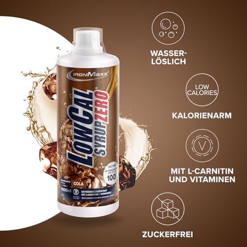 IronMaxx LowCal Syrup Zero - Cola 1000ml | zuckerfreies Getränkesirup 1:100 ergibt 100l Getränkemischung | Getränkekonzentrat mit 22mg L-Carnitin und 19mg Magnesium pro Portion