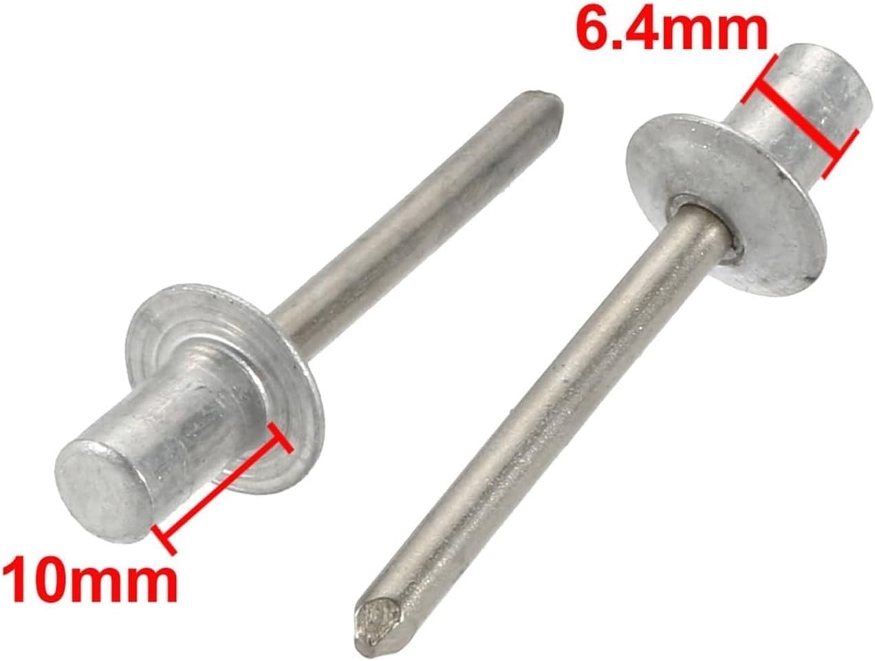 Rivetti ciechi a strappo, Rivetto cieco Alluminio Acciaio Mandrino Estremità chiusa Tonda Testa bombata 6,4x(10-13) mm Grigio(10mm)