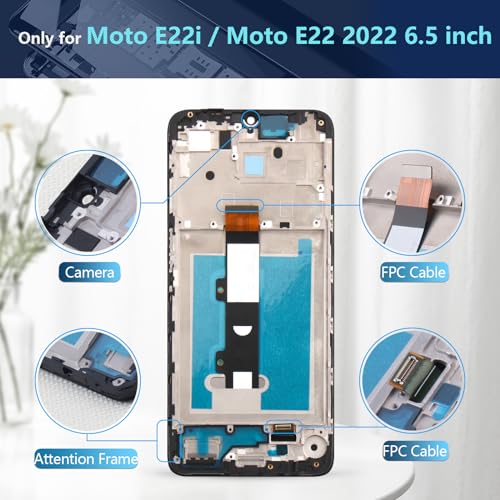 RongZy Display for Motorola Moto E22i / Moto E22 LCD Screen Replacement Touch Display Digitizer Assembly for Motorola Moto E22i / Moto E22 with Kit(Black with Frame) - Image 3