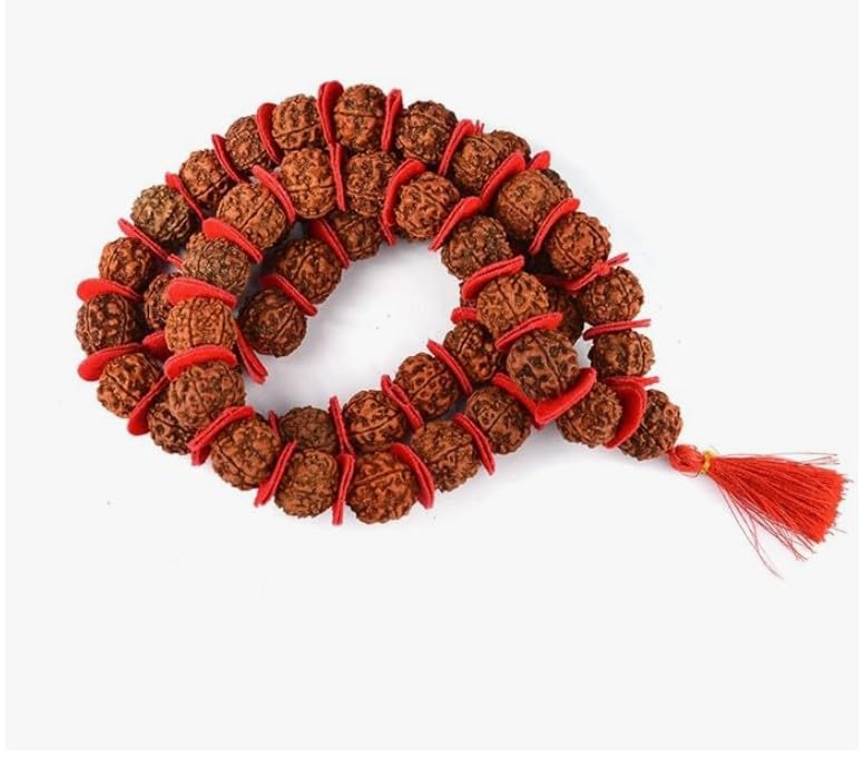 Rudraksha Mala Brown - 21 mm with Certificate for Wearing and Japa Mala - Kanthi Mala - 5 Mukhi Mala, 54 Beads for Puja Jaap-image-26