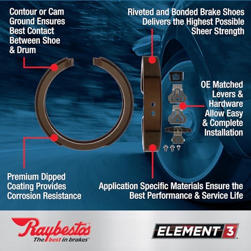 Image of Raybestos Element3 Automotive Replacement Rear Parking Brake Shoes for Selected Chevrolet (Silverado 1500, Tahoe, Suburban 1500), GMC (Sierra 1500, Yukon) (781PG)