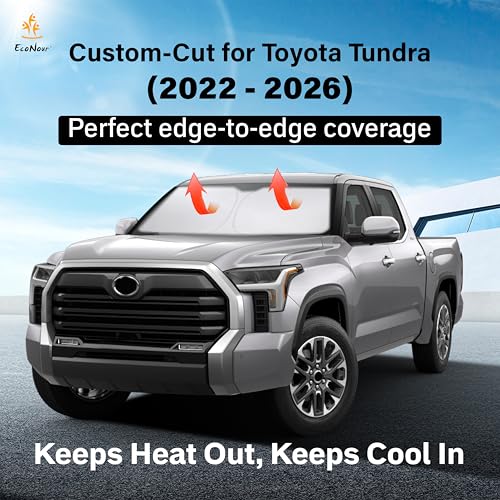 Image of EcoNour Windshield Sun Shade Compatible for Toyota Tundra 2022-2026 | Custom Fit Pickup Truck Front Window Sunshade | Foldable UV & Heat Reflective Sun Visor