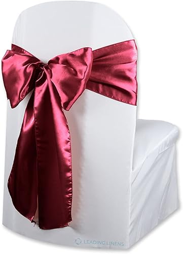 Sparkles Make It Special Leading Linens - 100 fundas de satén para silla, banda de lazo, color borgoña, recepción de banquetes de boda, 28 colores
