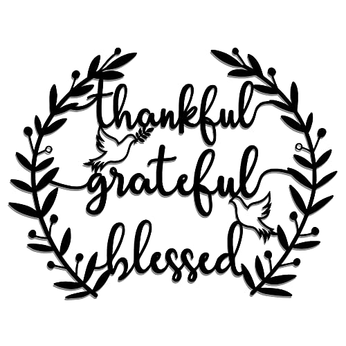 Thankful Grateful Blessed Wall Decor Black Metal Home Wall Decor Metal Blessed Sign Thankful Word Wall Art Exquisite Religious Wall Housewarming Gift For Kitchen Or Living Room(Black,14.9X11.8Inch) #TOP5