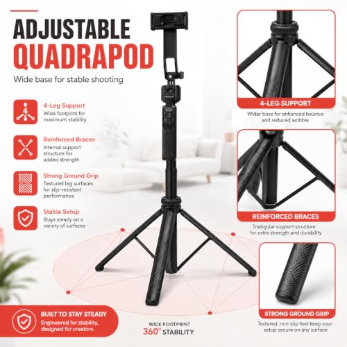 Image of AI-Powered Selfie Stick Tripod with Sensor, Auto Face Tracking Tripod with 360 Auto Rotating Stand for Mobile, Camera, Shooting, Blogging with Quad-Leg Stability by UNBREAKcable