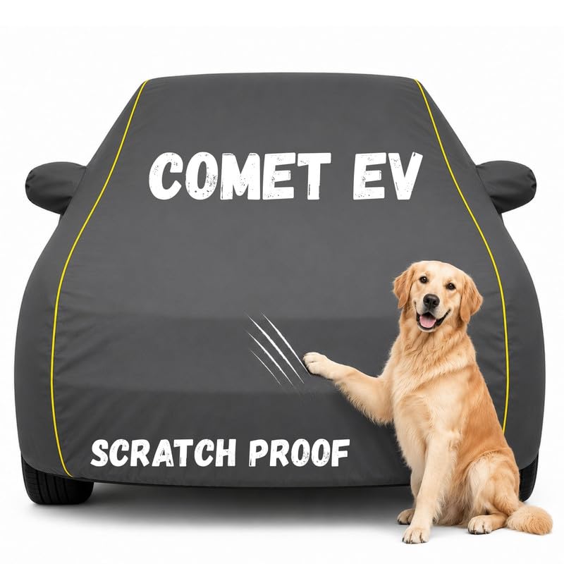Image of Pure Fabric Grey 100% Waterproof Comet EV Car Cover | Polyester Car Body Cover for Rain & Sun | UV Protection, Dustproof, Scratch Resistant, Windproof, Heat Resistant, Custom Fit