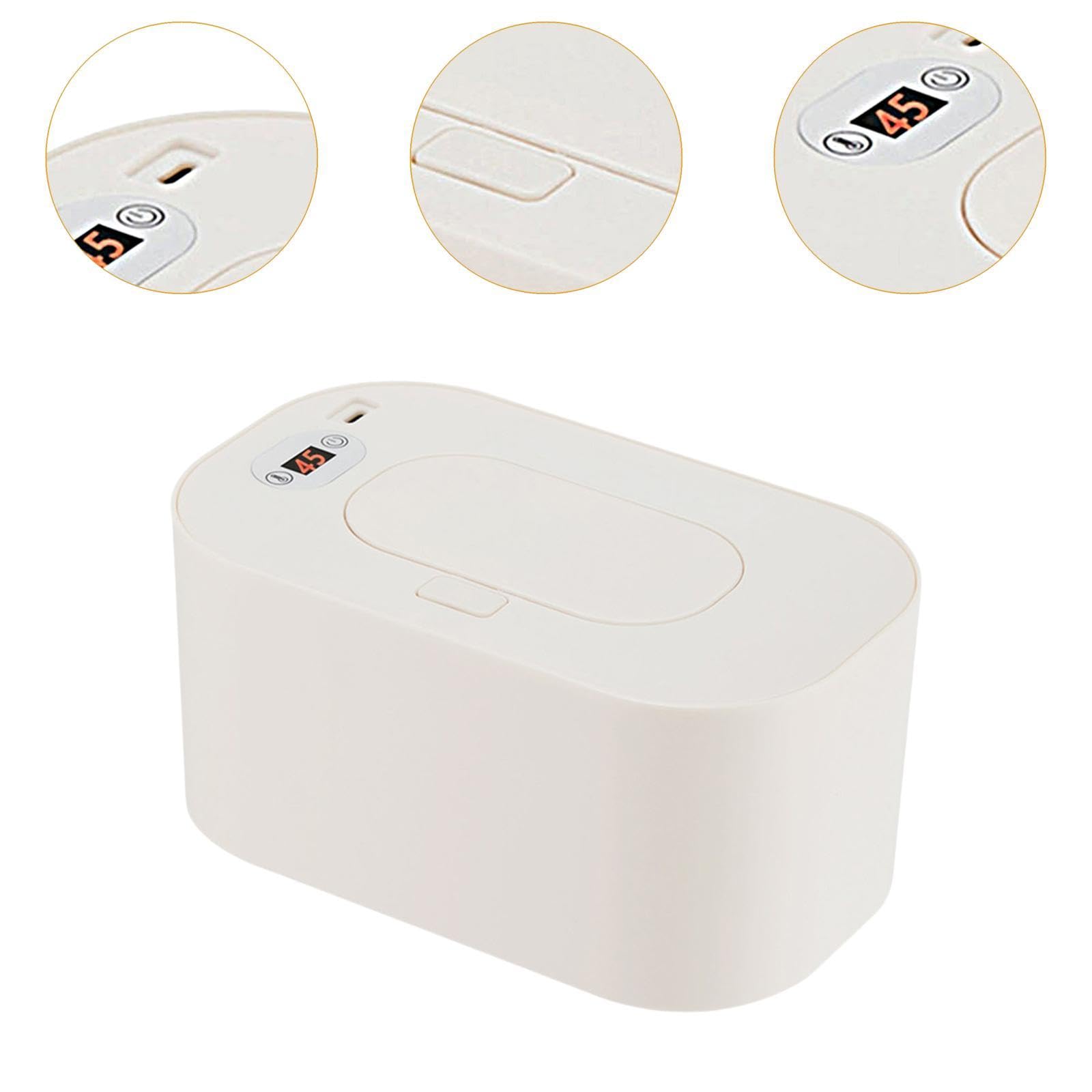 Chauffe-lingettes Portable à Chauffage Rapide et Chargement USB avec Contrôle Intelligent de La Température et Distributeur de Lingettes Humides pour, Écran White Tem