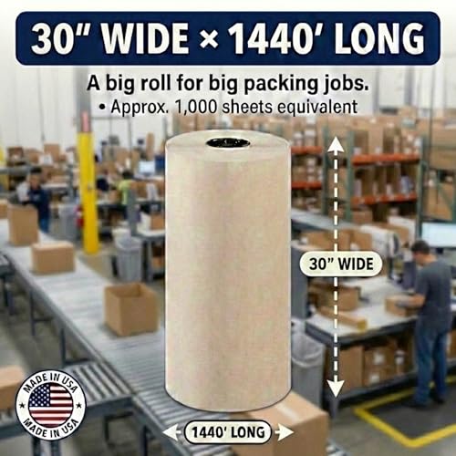 Image of BOX USA Packing Paper Roll 30 x 1400ft (1,000 Sheets 17 Equivalent) - Newsprint Paper for Shipping, Storage and Moving Supplies, White
