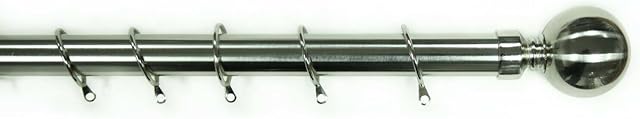 Kestral Palermo Ball Finial Metal 28 mm Extendable Curtain Poles Rods Voile Easy Fitting, Brushed Steel 90-160 cm