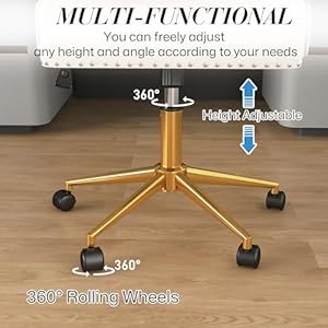 Velvet armless home office desk chair swivel height adjustable small cute vanity chair for womengirls comfy makeup chair with rivet and gold base for living room bedroombeige  urban country home decor