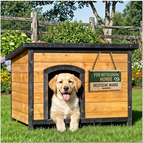 zooprinz wetterfeste Hundehütte Carlo massivem Holz und Dach zum Öffnen - perfekt für draußen - mit umweltfreundlicher Farbe gestrichen - 3 Größen zur Wahl (Hundehütte L)